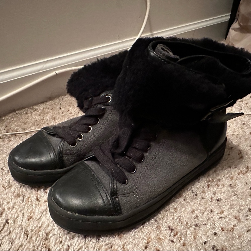 Aldo Black and Gray High Top Shoes - Faux Fur on Top